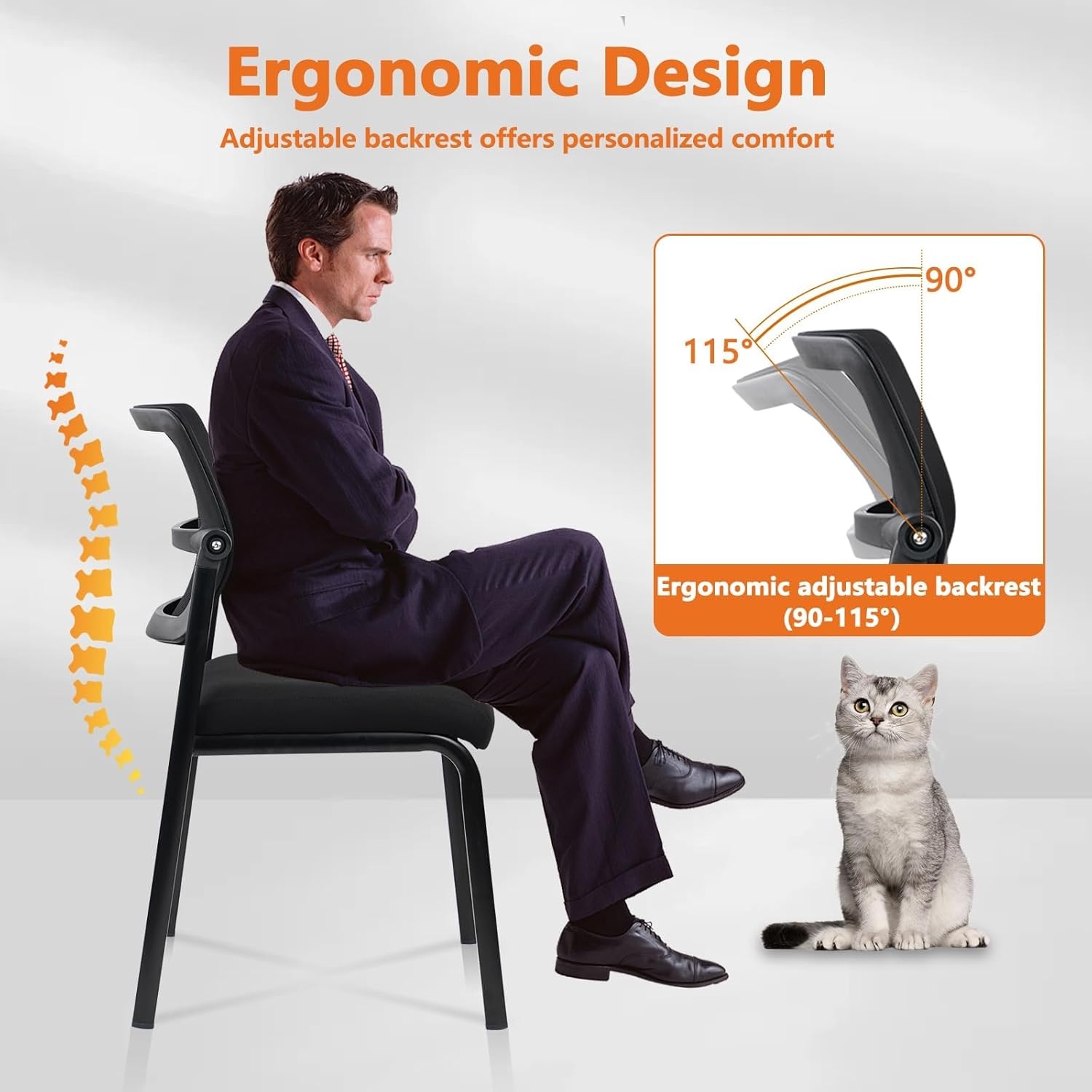 image:imageCLATINA Mesh Stacking Office Desk Chairs with Wheels Portable Stackable Bulk Waiting Room Armless Chair with Adjustable Back amp Fabric Seat for Guest Lobby Side School Church Conference Break BlackCloth Wheelless
