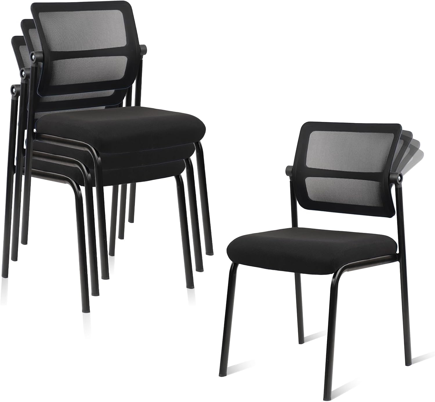 image:imageCLATINA Mesh Stacking Office Desk Chairs with Wheels Portable Stackable Bulk Waiting Room Armless Chair with Adjustable Back amp Fabric Seat for Guest Lobby Side School Church Conference Break BlackCloth Wheelless