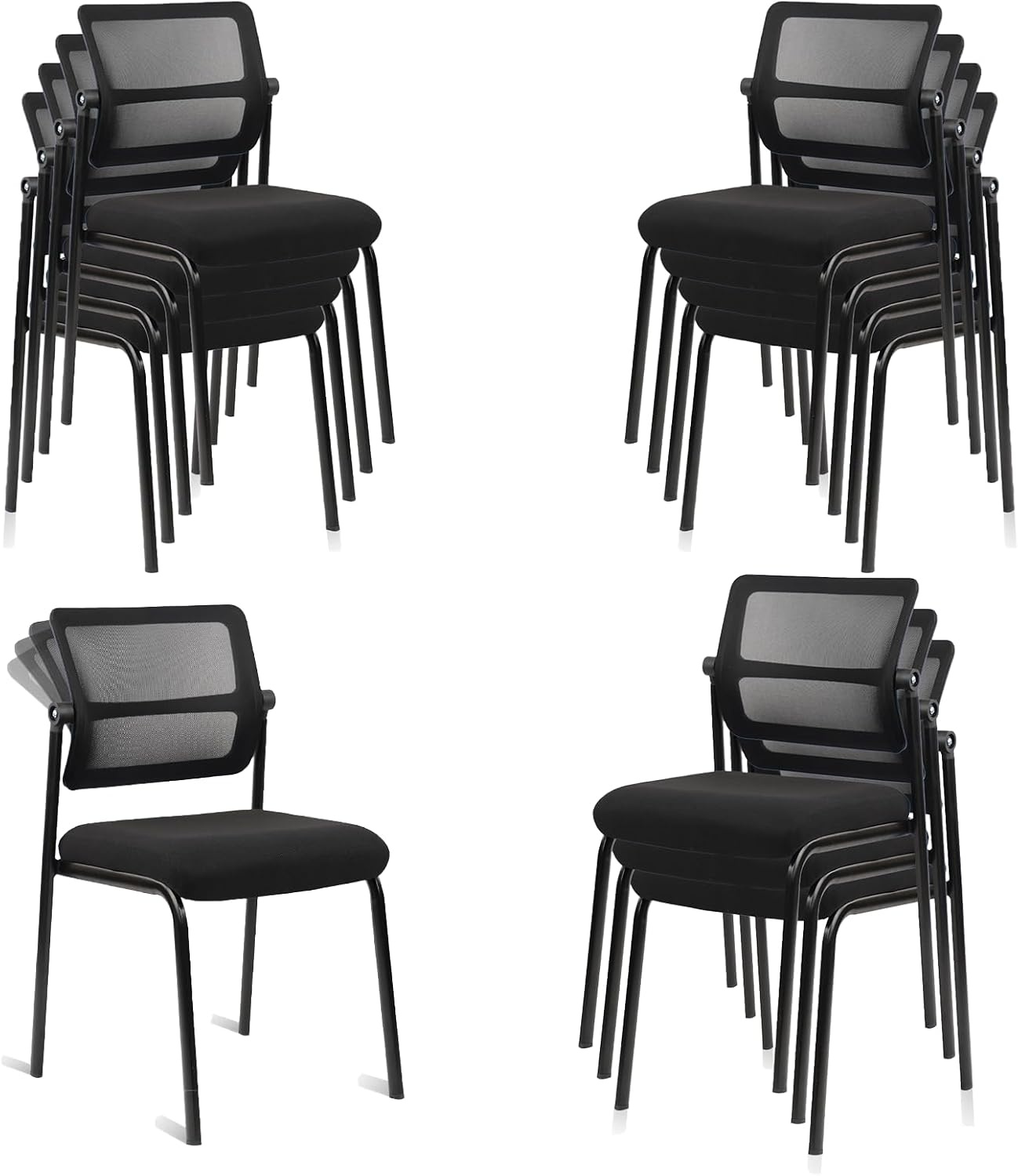 image:imageCLATINA Mesh Stacking Office Desk Chairs with Wheels Portable Stackable Bulk Waiting Room Armless Chair with Adjustable Back amp Fabric Seat for Guest Lobby Side School Church Conference Break BlackCloth Wheelless
