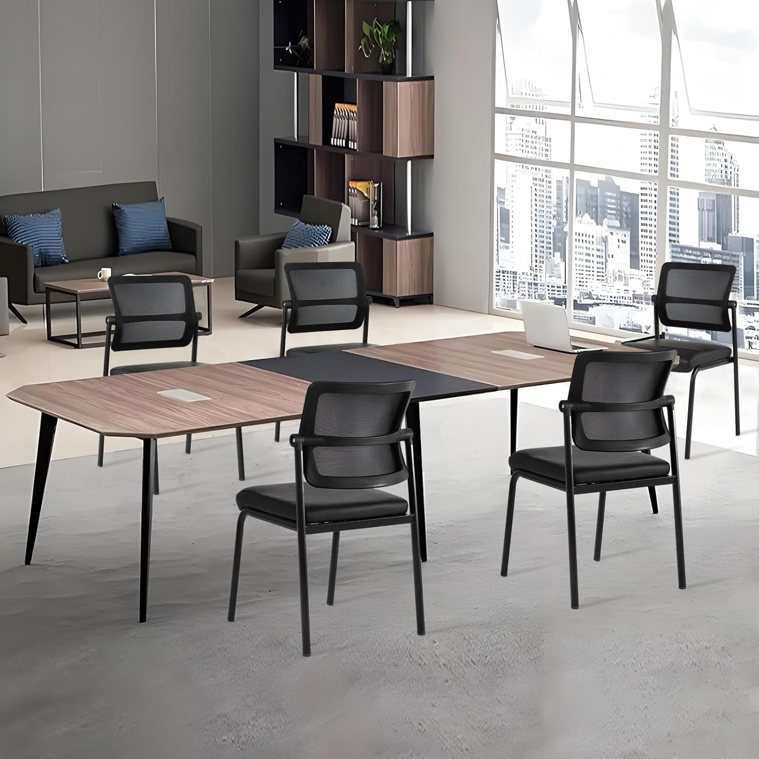 image:imageCLATINA Mesh Stacking Office Desk Chairs with Wheels Portable Stackable Bulk Waiting Room Armless Chair with Adjustable Back amp Fabric Seat for Guest Lobby Side School Church Conference Break BlackLeather Wheelless