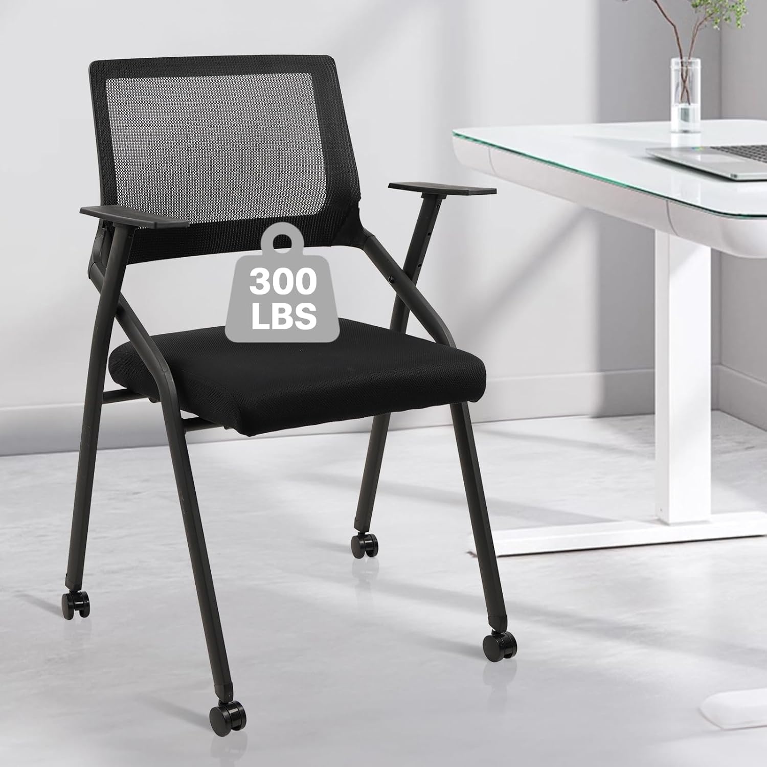 image:imageCLATINA Stackable amp Foldable Chairs with Wheels Reception Guest Chairs with Lumbar Support Ergonomic Mesh Back Folding Chair for Office Schools Training Conference Waiting Room Black 8PACKBlackwith Wheel