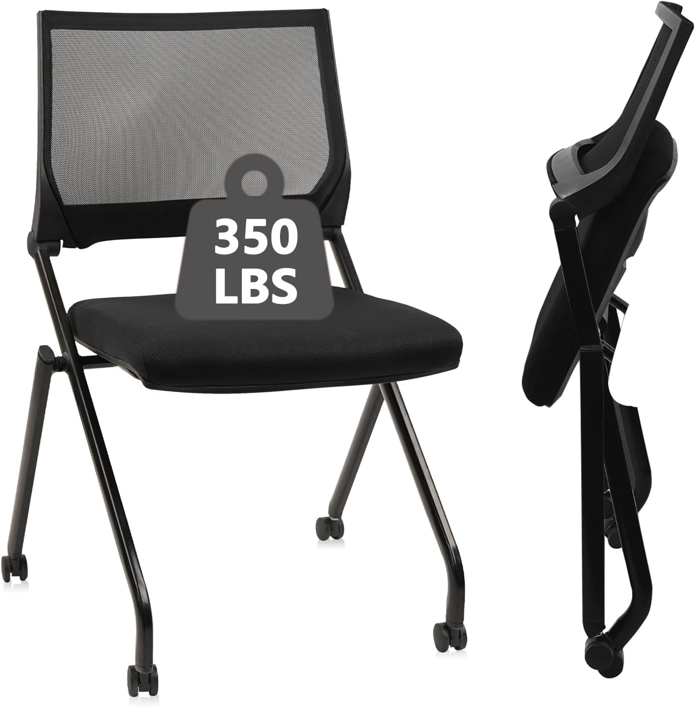 image:imageCLATINA Stackable amp Foldable Chairs with Wheels Reception Guest Chairs with Lumbar Support Ergonomic Mesh Back Folding Chair for Office Schools Training Conference Waiting Room Black 8PACKBlackarmless