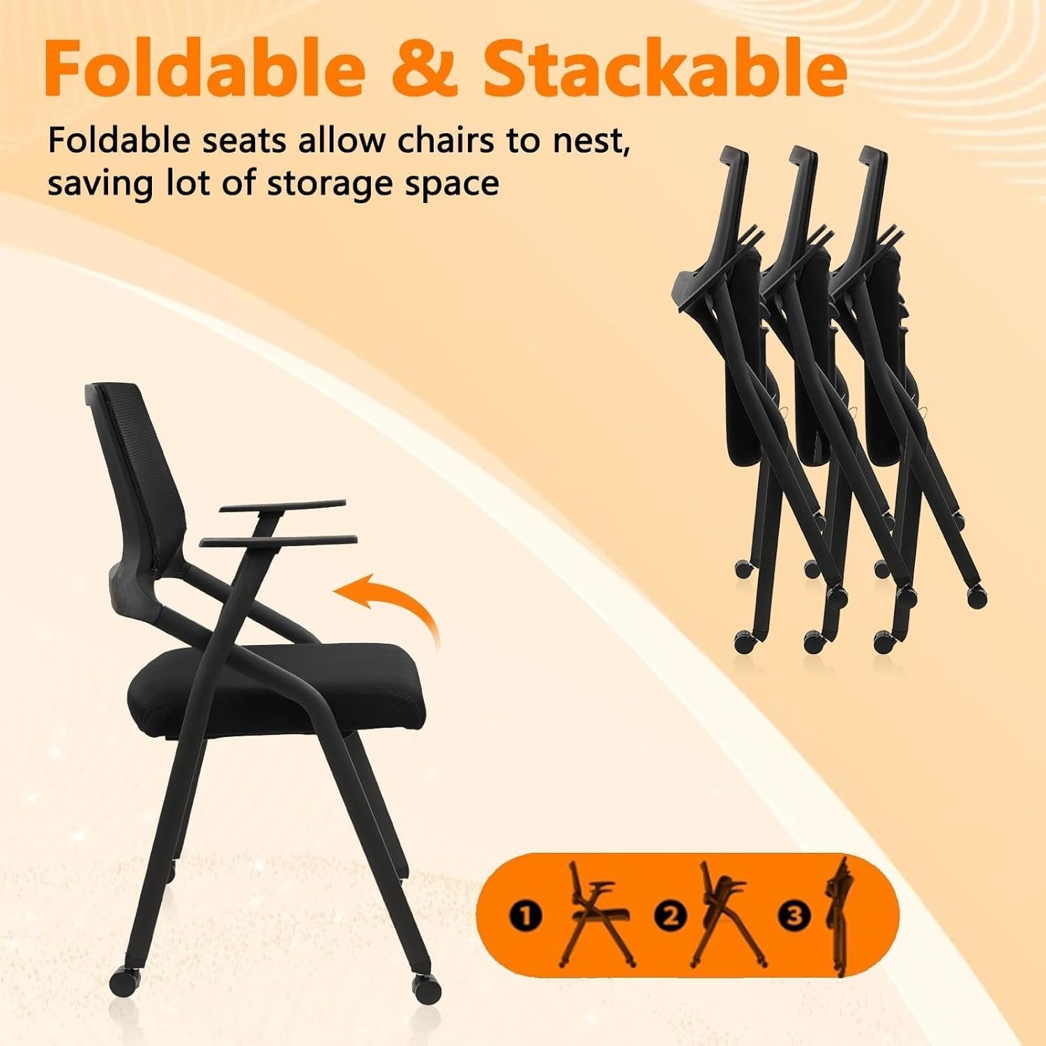 image:imageCLATINA Stackable amp Foldable Chairs with Wheels Reception Guest Chairs with Lumbar Support Ergonomic Mesh Back Folding Chair for Office Schools Training Conference Waiting Room Black 8PACKBlackwith Wheel