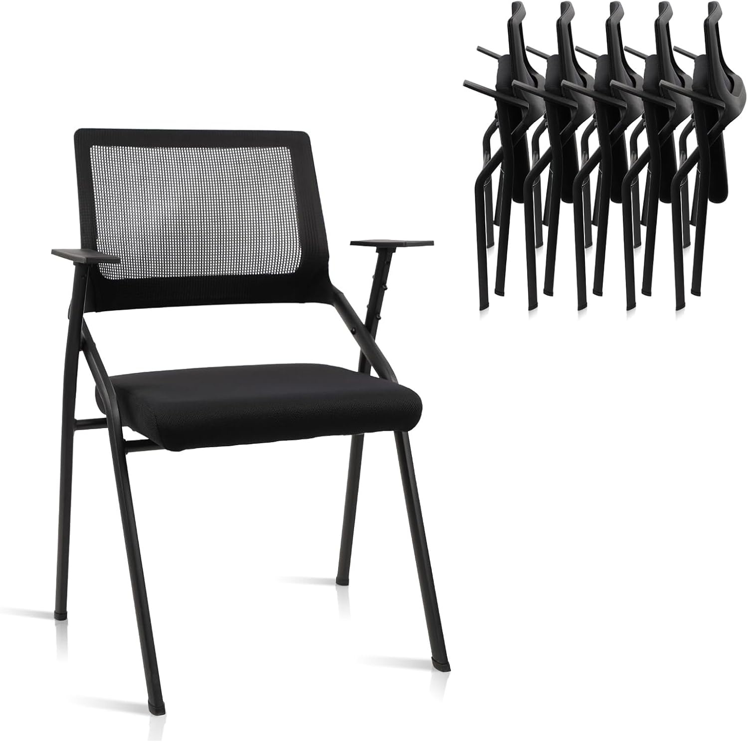 image:imageCLATINA Stackable amp Foldable Chairs with Wheels Reception Guest Chairs with Lumbar Support Ergonomic Mesh Back Folding Chair for Office Schools Training Conference Waiting Room Black 8PACKBlackarmrests