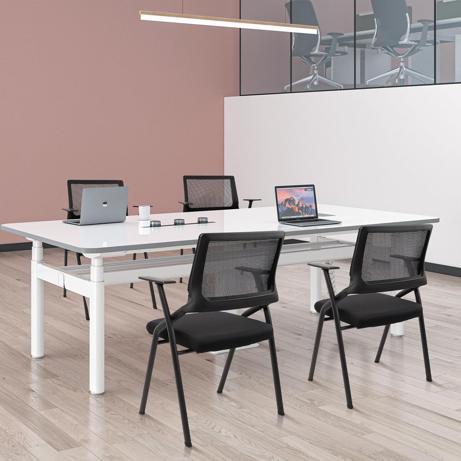 image:imageCLATINA Stackable amp Foldable Chairs with Wheels Reception Guest Chairs with Lumbar Support Ergonomic Mesh Back Folding Chair for Office Schools Training Conference Waiting Room Black 8PACKBlackarmrests