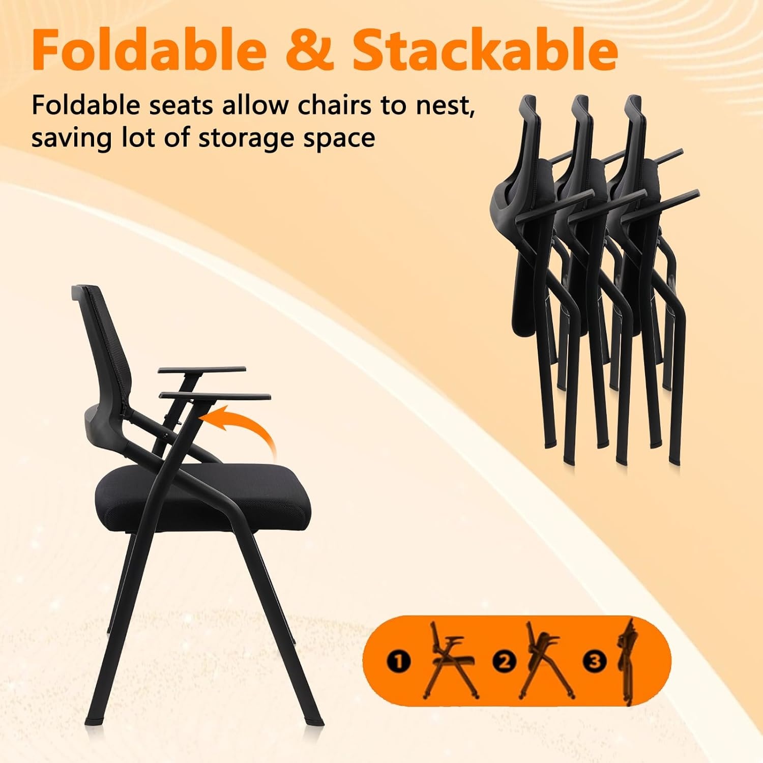 image:imageCLATINA Stackable amp Foldable Chairs with Wheels Reception Guest Chairs with Lumbar Support Ergonomic Mesh Back Folding Chair for Office Schools Training Conference Waiting Room Black 8PACKBlackarmrests