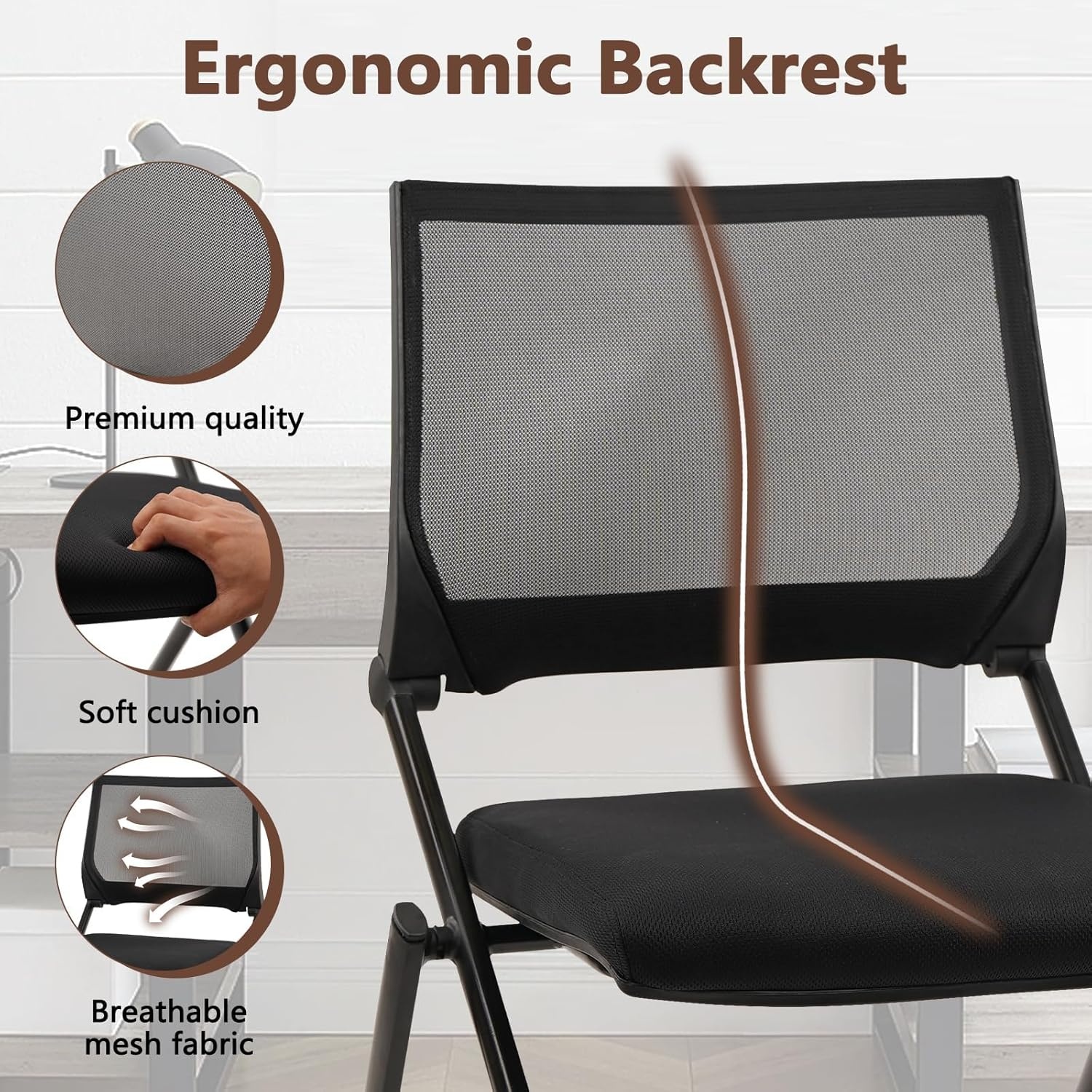 image:imageCLATINA Stackable amp Foldable Chairs with Wheels Reception Guest Chairs with Lumbar Support Ergonomic Mesh Back Folding Chair for Office Schools Training Conference Waiting Room Black 8PACKBlackarmless