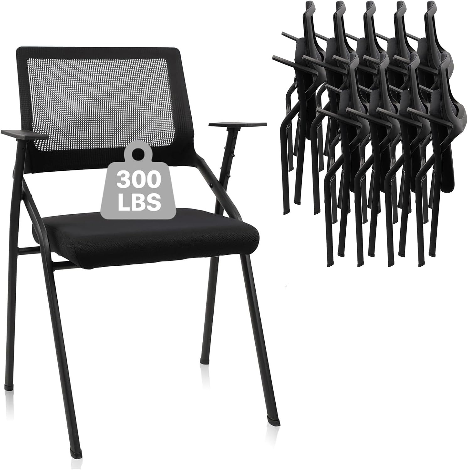 image:imageCLATINA Stackable amp Foldable Chairs with Wheels Reception Guest Chairs with Lumbar Support Ergonomic Mesh Back Folding Chair for Office Schools Training Conference Waiting Room Black 8PACKBlackarmrests