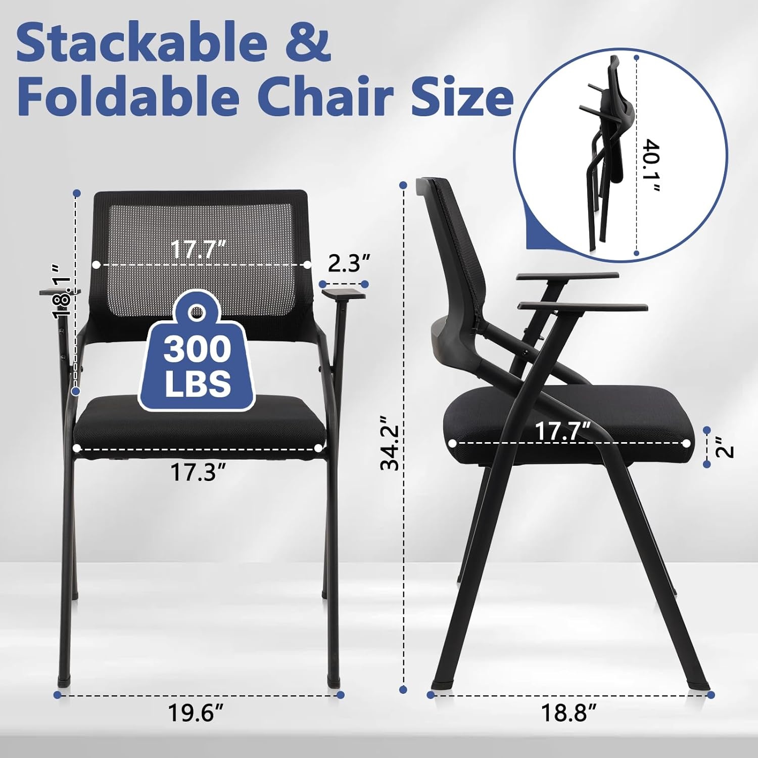 image:imageCLATINA Stackable amp Foldable Chairs with Wheels Reception Guest Chairs with Lumbar Support Ergonomic Mesh Back Folding Chair for Office Schools Training Conference Waiting Room Black 8PACKBlackarmrests