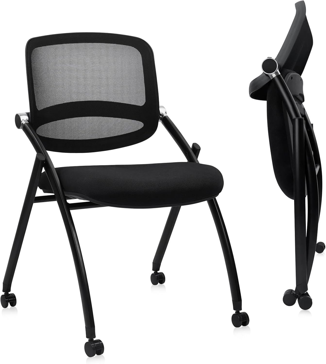image:imageCLATINA Stackable amp Foldable Chairs with Wheels Reception Guest Chairs with Lumbar Support Ergonomic Mesh Back Folding Chair for Office Schools Training Conference Waiting Room Black 8PACKBlackcurved Backrest