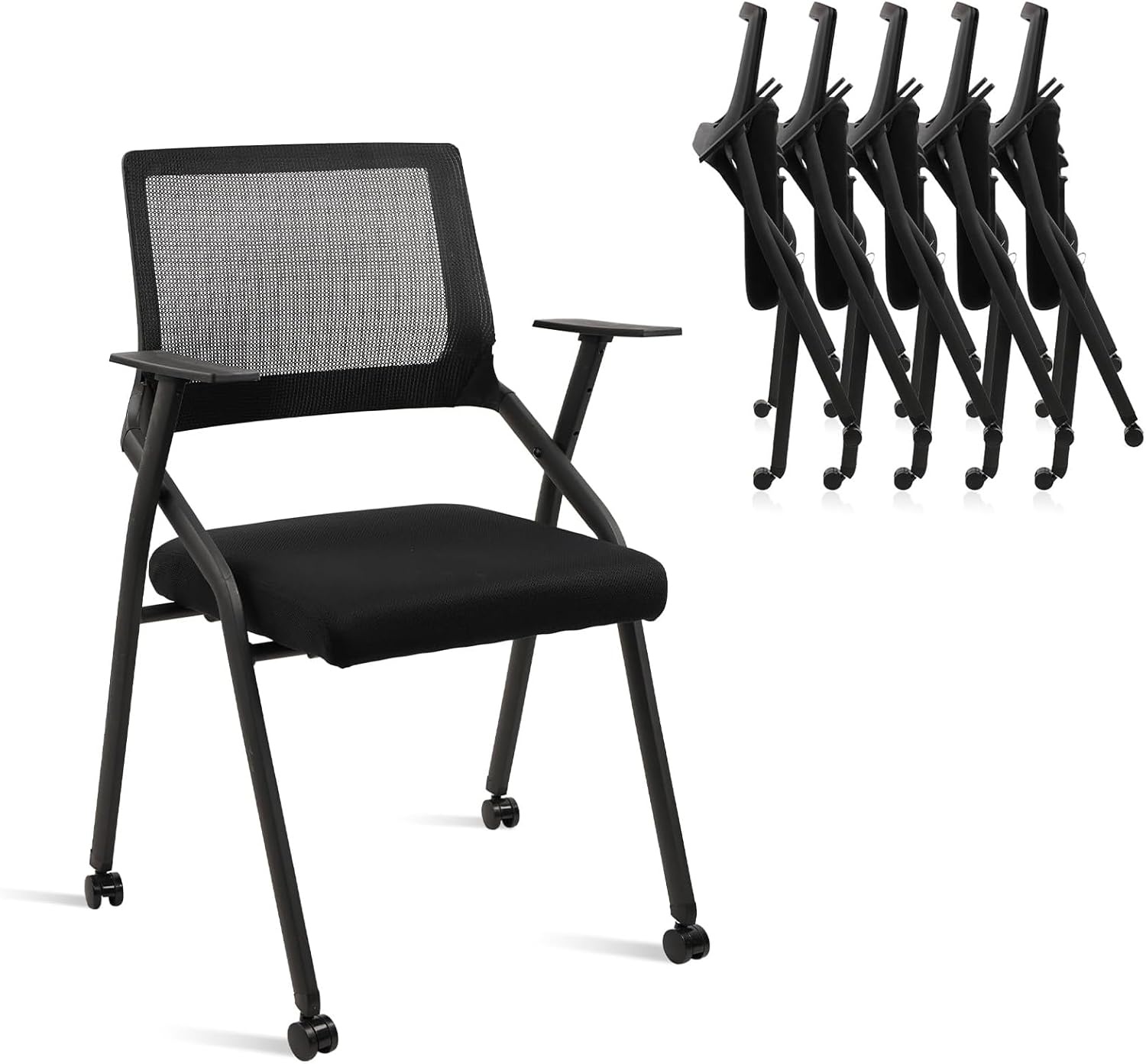 image:imageCLATINA Stackable amp Foldable Chairs with Wheels Reception Guest Chairs with Lumbar Support Ergonomic Mesh Back Folding Chair for Office Schools Training Conference Waiting Room Black 8PACKBlackwith Wheel
