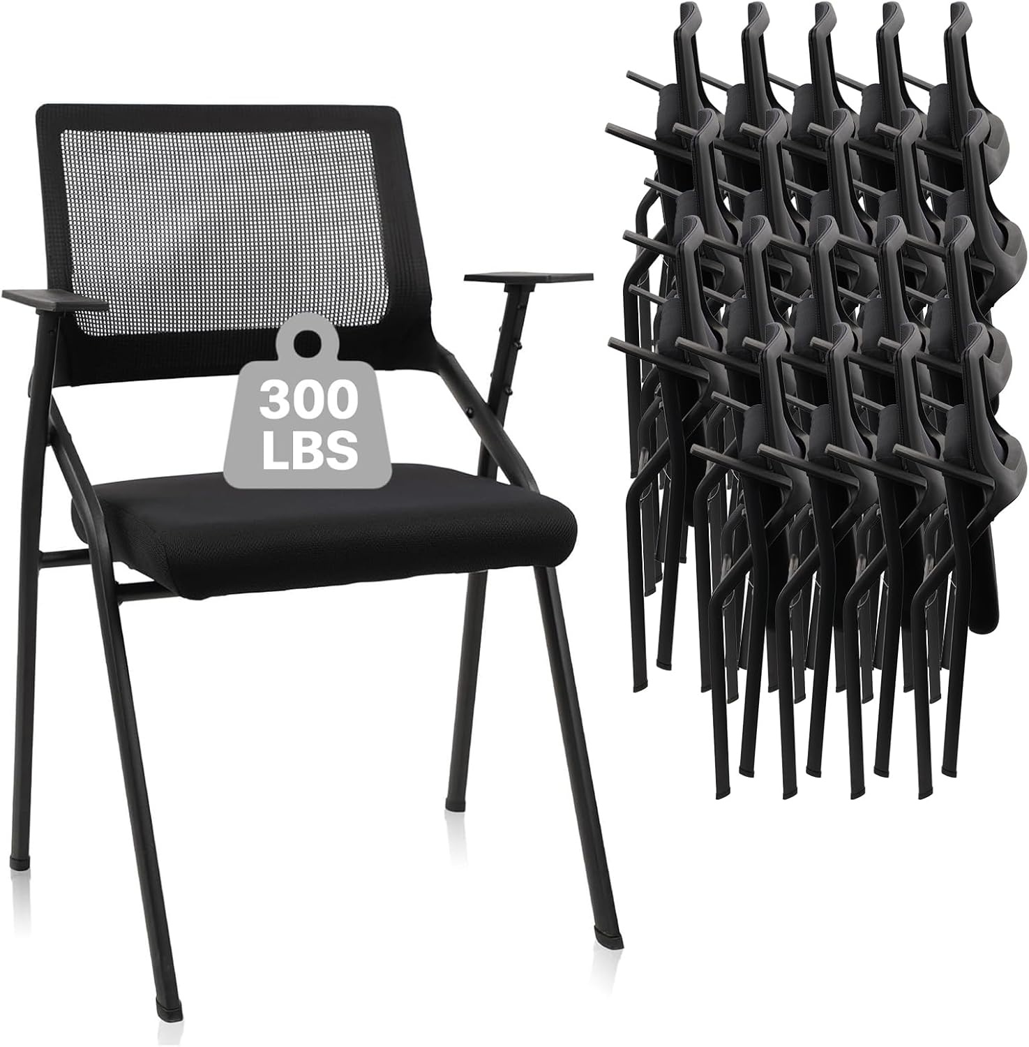 image:imageCLATINA Stackable amp Foldable Chairs with Wheels Reception Guest Chairs with Lumbar Support Ergonomic Mesh Back Folding Chair for Office Schools Training Conference Waiting Room Black 8PACKBlackarmrests