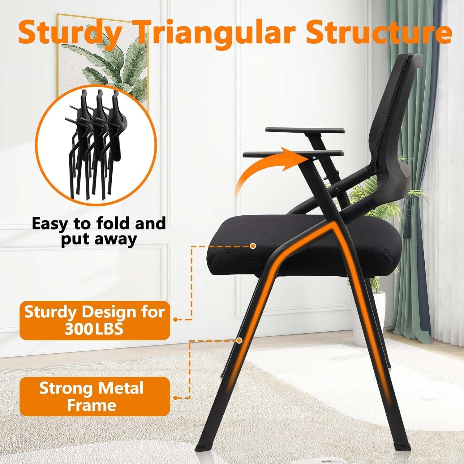 image:imageCLATINA Stackable amp Foldable Chairs with Wheels Reception Guest Chairs with Lumbar Support Ergonomic Mesh Back Folding Chair for Office Schools Training Conference Waiting Room Black 8PACKBlackarmrests