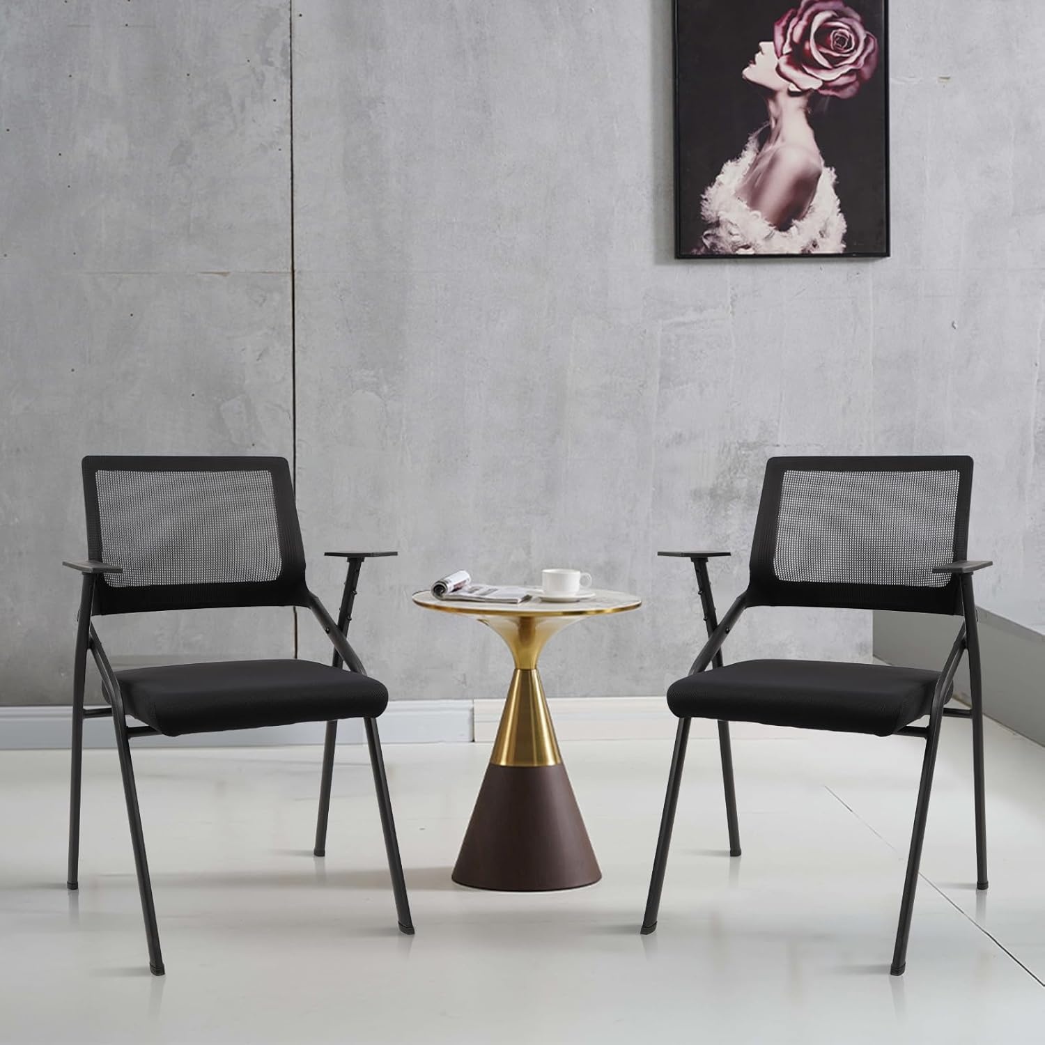 image:imageCLATINA Stackable amp Foldable Chairs with Wheels Reception Guest Chairs with Lumbar Support Ergonomic Mesh Back Folding Chair for Office Schools Training Conference Waiting Room Black 8PACKBlackarmrests