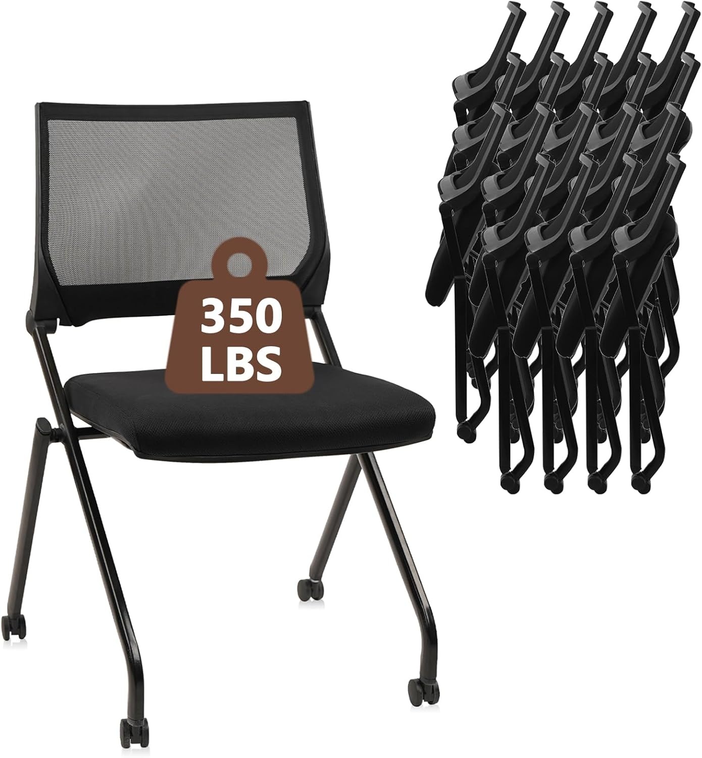 image:imageCLATINA Stackable amp Foldable Chairs with Wheels Reception Guest Chairs with Lumbar Support Ergonomic Mesh Back Folding Chair for Office Schools Training Conference Waiting Room Black 8PACKBlackarmless