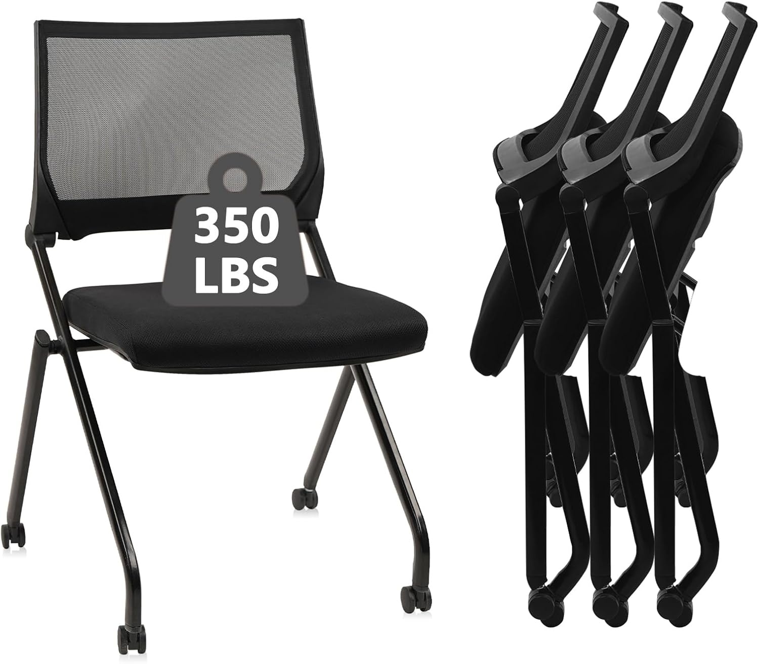 image:imageCLATINA Stackable amp Foldable Chairs with Wheels Reception Guest Chairs with Lumbar Support Ergonomic Mesh Back Folding Chair for Office Schools Training Conference Waiting Room Black 8PACKBlackarmless