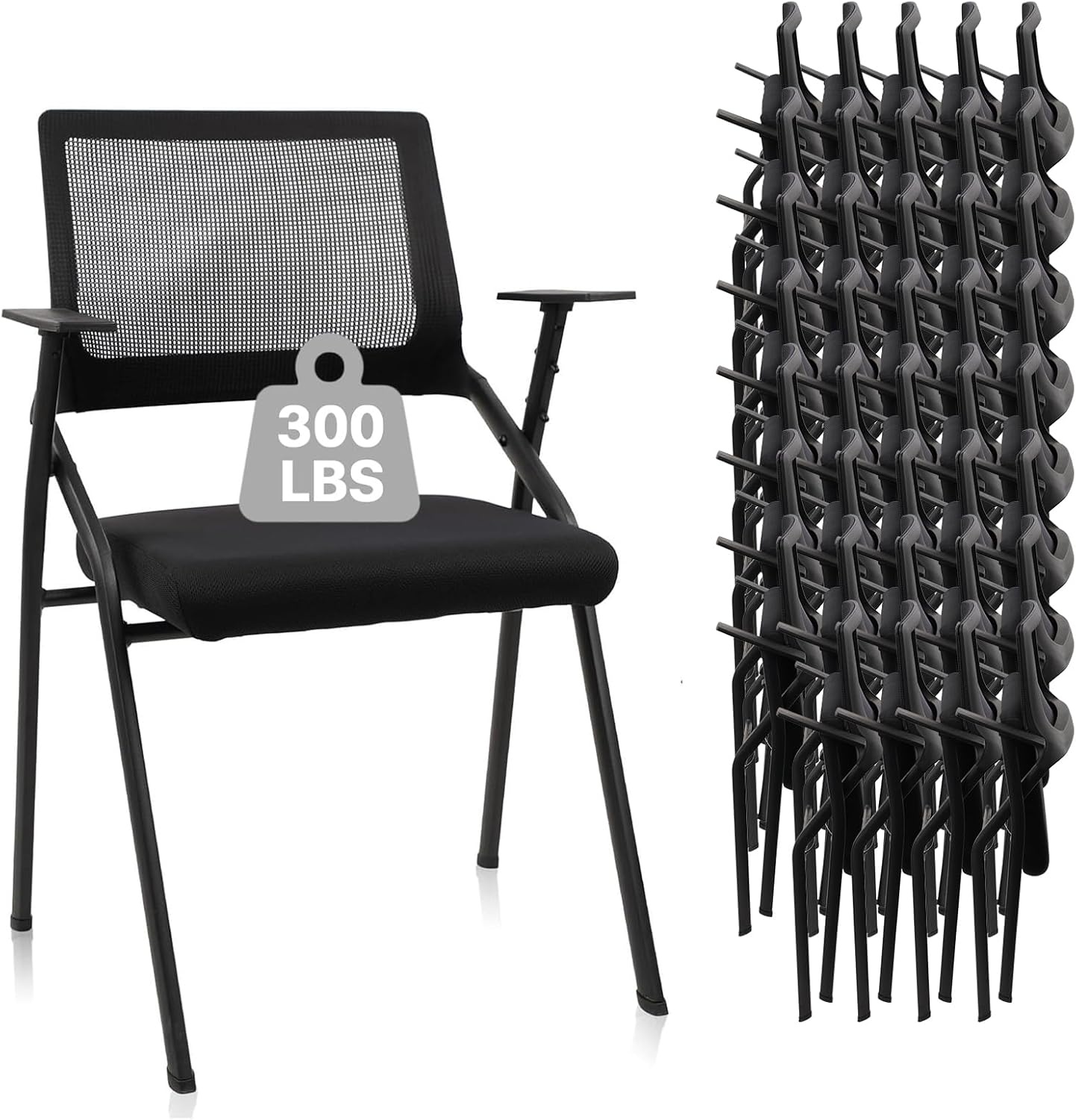 image:imageCLATINA Stackable amp Foldable Chairs with Wheels Reception Guest Chairs with Lumbar Support Ergonomic Mesh Back Folding Chair for Office Schools Training Conference Waiting Room Black 8PACKBlackarmrests