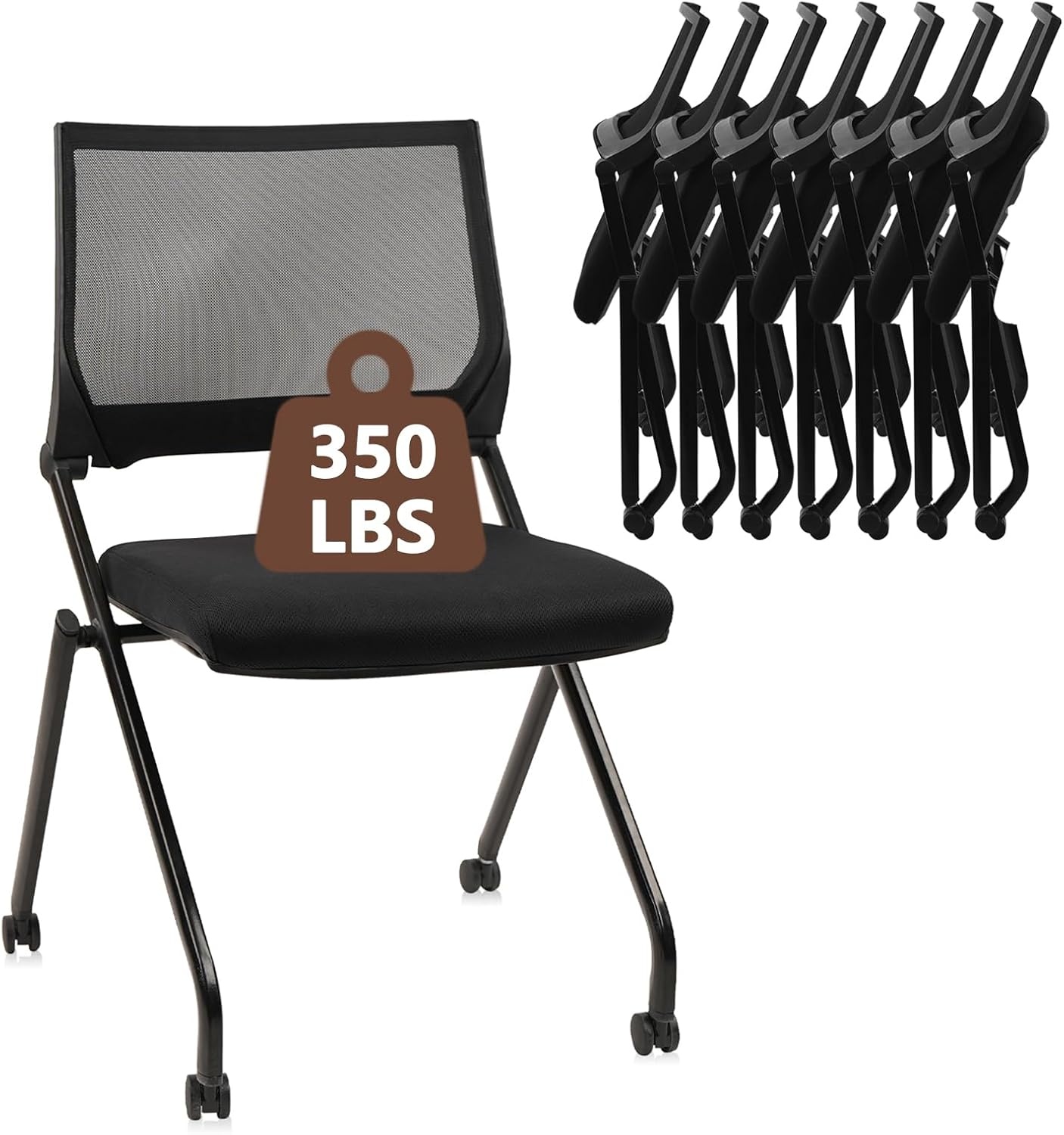 image:imageCLATINA Stackable amp Foldable Chairs with Wheels Reception Guest Chairs with Lumbar Support Ergonomic Mesh Back Folding Chair for Office Schools Training Conference Waiting Room Black 8PACKBlackarmless
