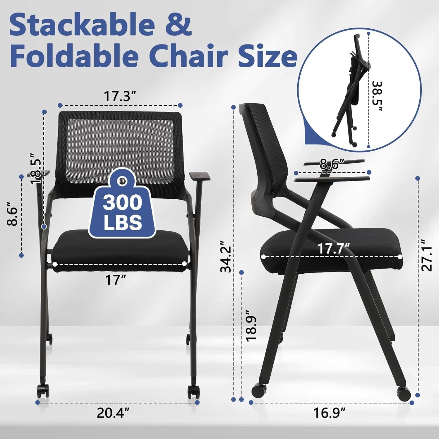 image:imageCLATINA Stackable amp Foldable Chairs with Wheels Reception Guest Chairs with Lumbar Support Ergonomic Mesh Back Folding Chair for Office Schools Training Conference Waiting Room Black 8PACKBlackwith Wheel