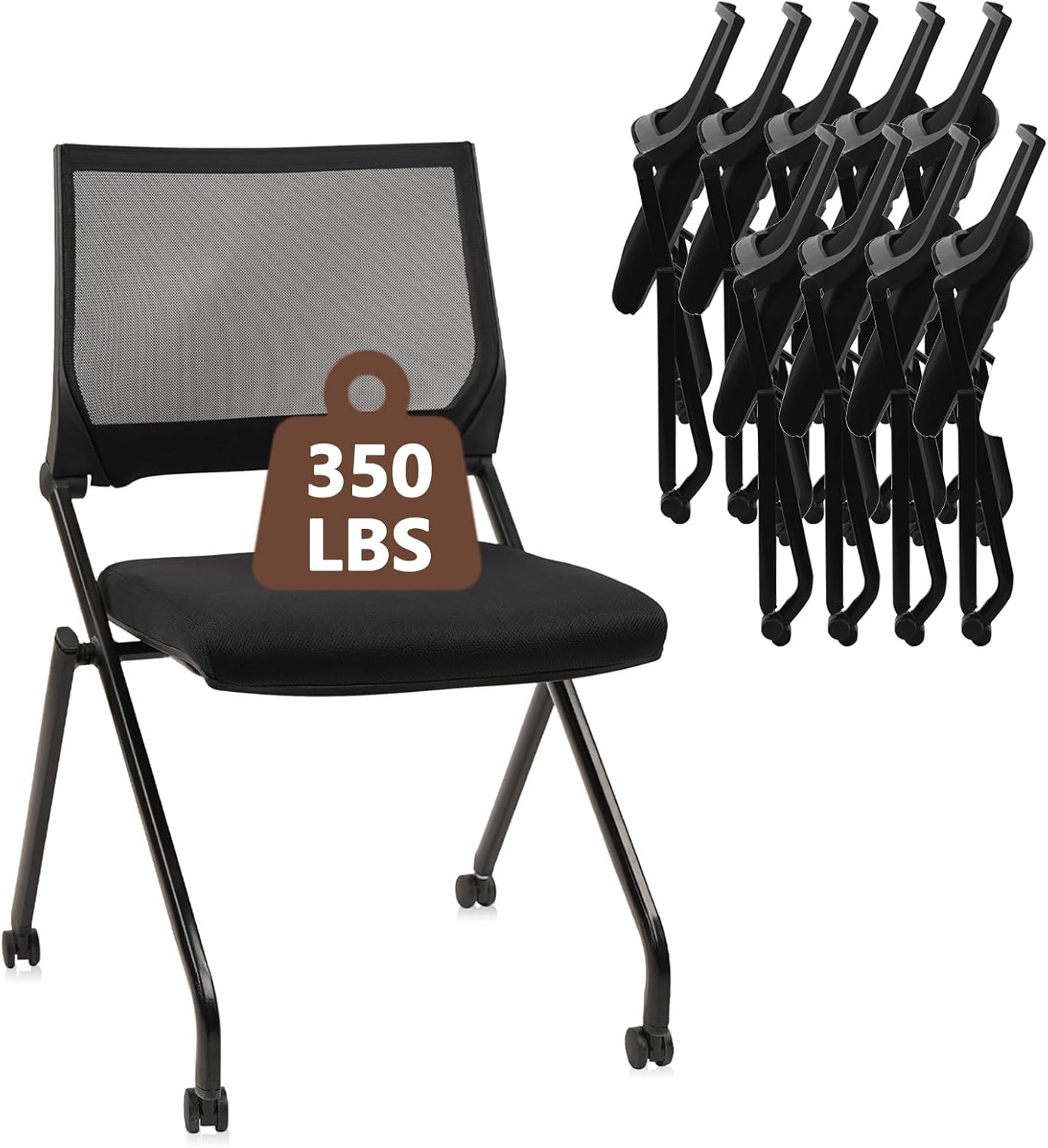 image:imageCLATINA Stackable amp Foldable Chairs with Wheels Reception Guest Chairs with Lumbar Support Ergonomic Mesh Back Folding Chair for Office Schools Training Conference Waiting Room Black 8PACKBlackarmless