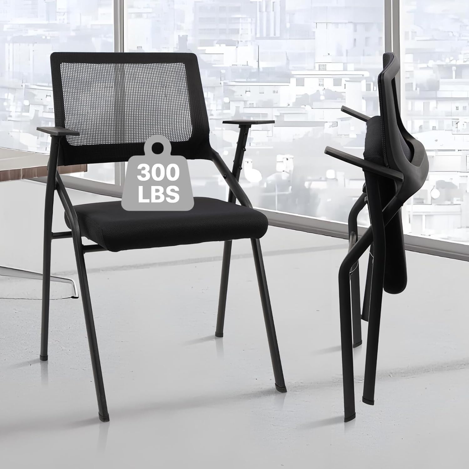image:imageCLATINA Stackable amp Foldable Chairs with Wheels Reception Guest Chairs with Lumbar Support Ergonomic Mesh Back Folding Chair for Office Schools Training Conference Waiting Room Black 8PACKBlackarmrests