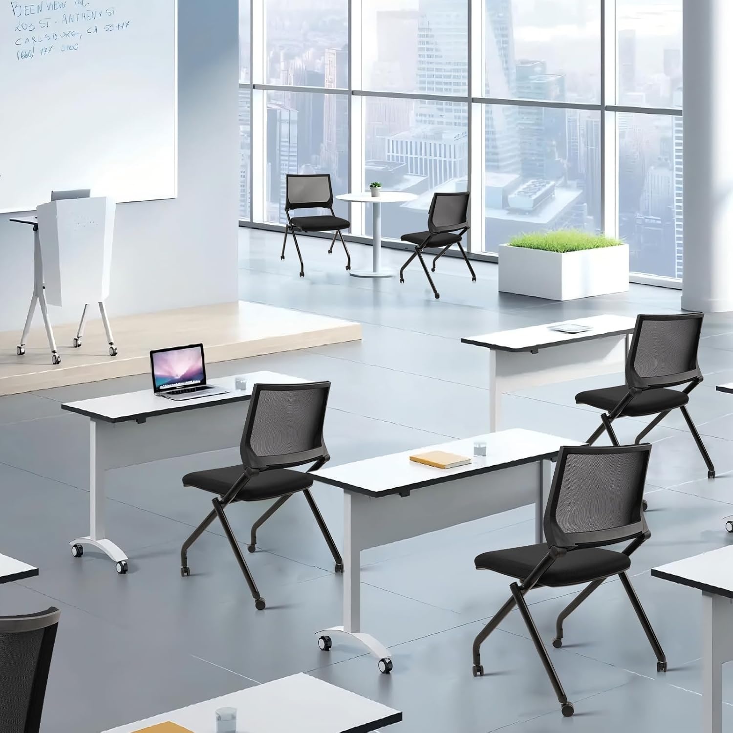 image:imageCLATINA Stackable amp Foldable Chairs with Wheels Reception Guest Chairs with Lumbar Support Ergonomic Mesh Back Folding Chair for Office Schools Training Conference Waiting Room Black 8PACKBlackarmless