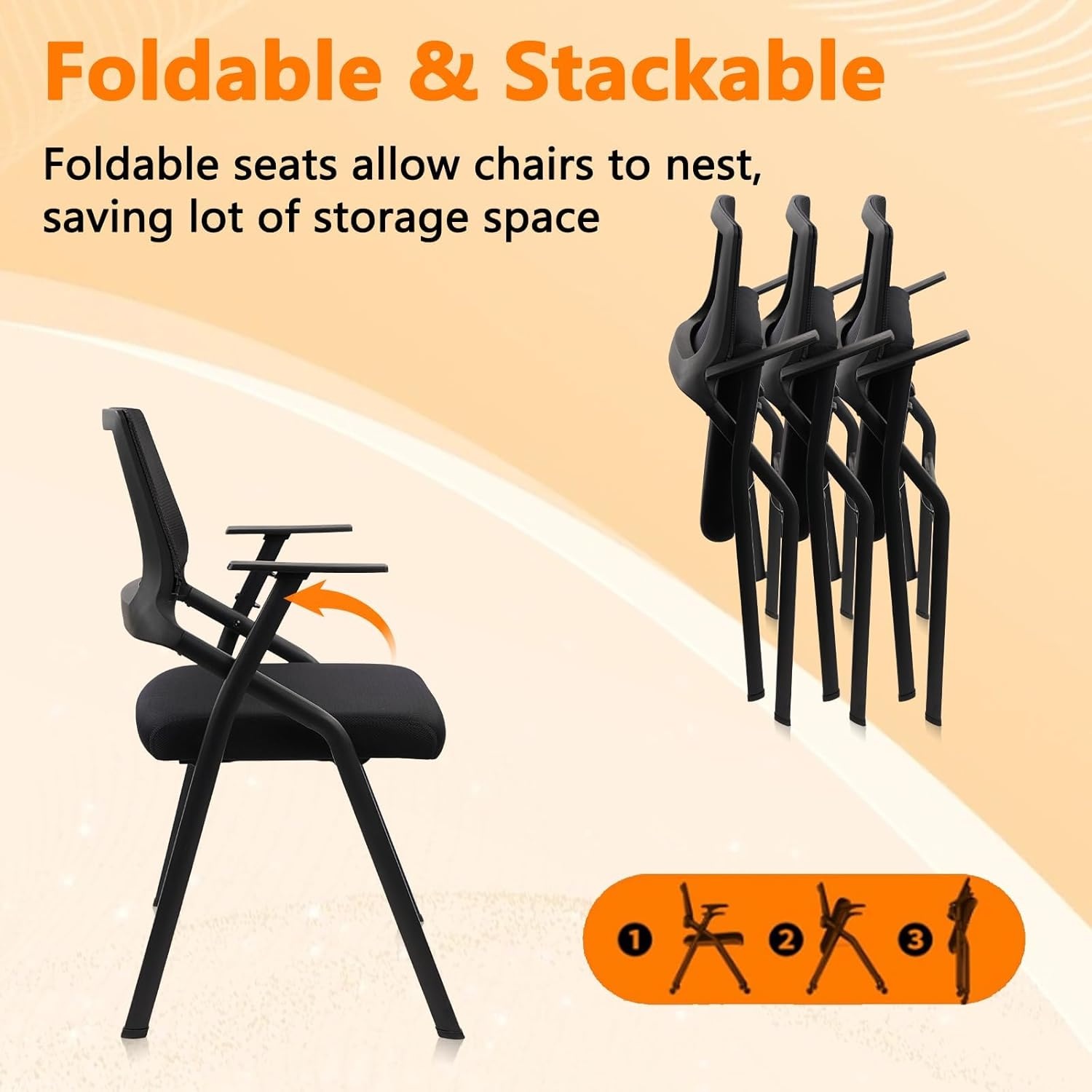image:imageCLATINA Stackable amp Foldable Chairs with Wheels Reception Guest Chairs with Lumbar Support Ergonomic Mesh Back Folding Chair for Office Schools Training Conference Waiting Room Black 8PACKBlackarmrests