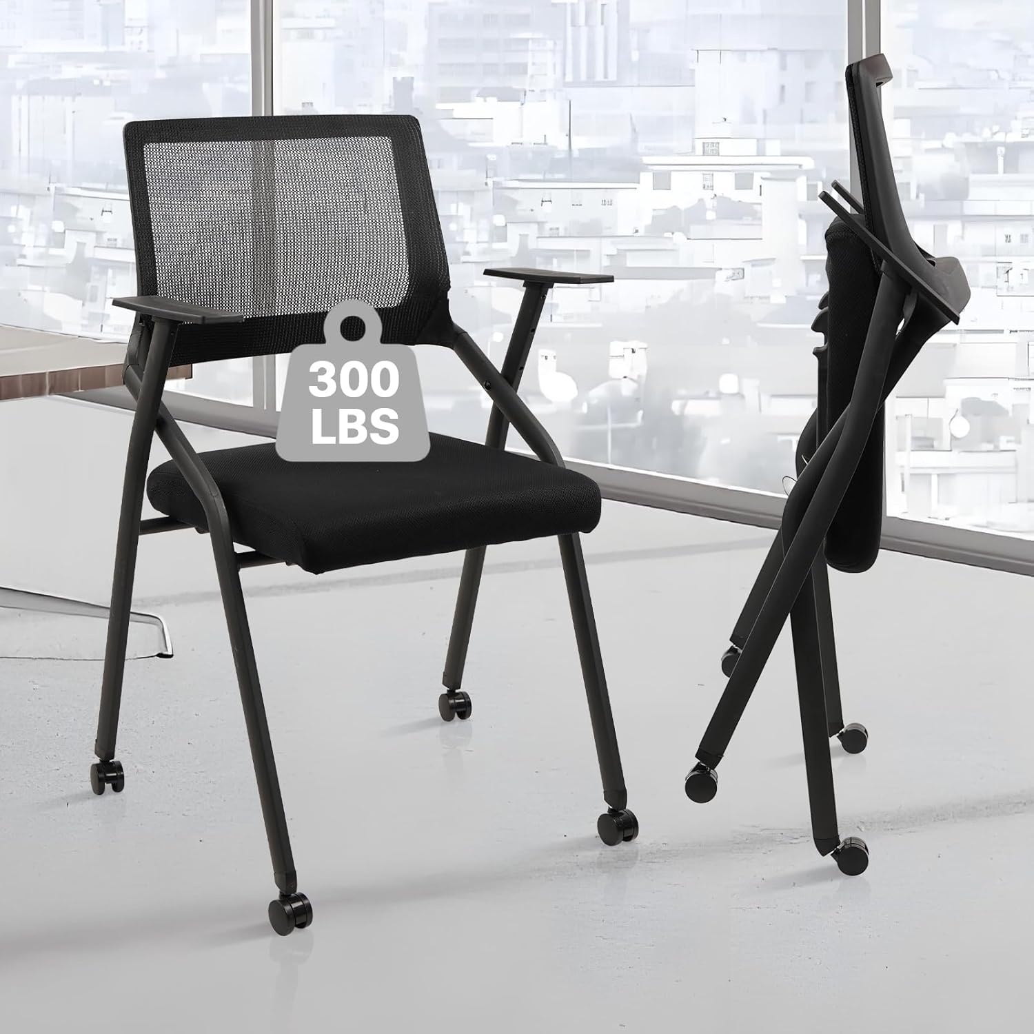 image:imageCLATINA Stackable amp Foldable Chairs with Wheels Reception Guest Chairs with Lumbar Support Ergonomic Mesh Back Folding Chair for Office Schools Training Conference Waiting Room Black 8PACKBlackwith Wheel
