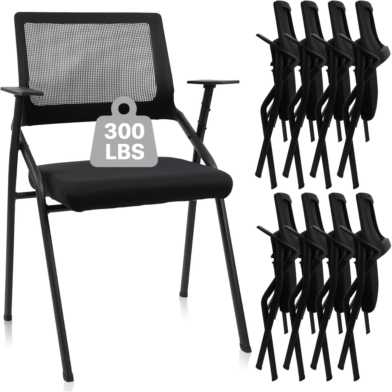 image:imageCLATINA Stackable amp Foldable Chairs with Wheels Reception Guest Chairs with Lumbar Support Ergonomic Mesh Back Folding Chair for Office Schools Training Conference Waiting Room Black 8PACKBlackarmrests