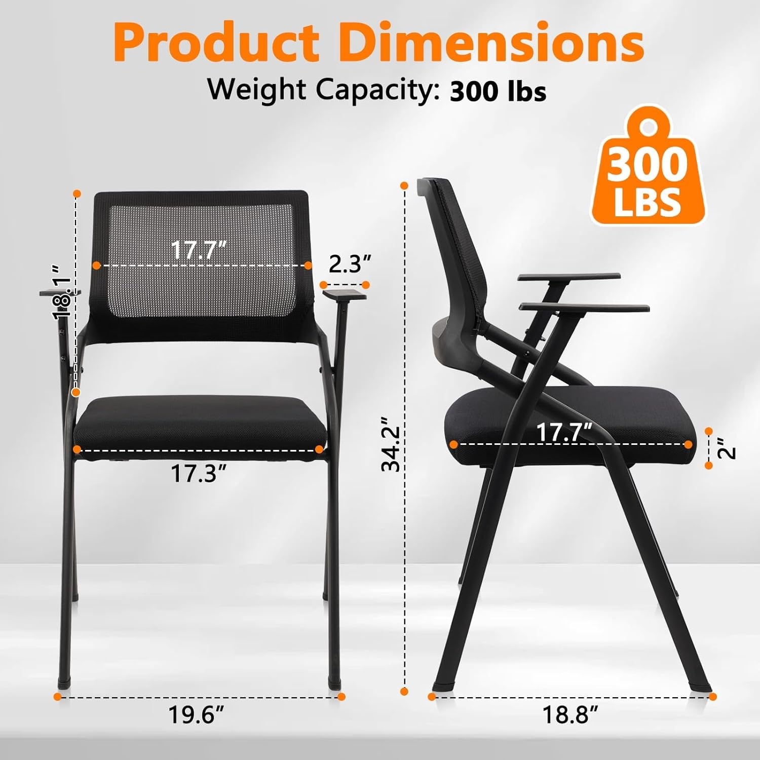 image:imageCLATINA Stackable amp Foldable Chairs with Wheels Reception Guest Chairs with Lumbar Support Ergonomic Mesh Back Folding Chair for Office Schools Training Conference Waiting Room Black 8PACKBlackarmrests