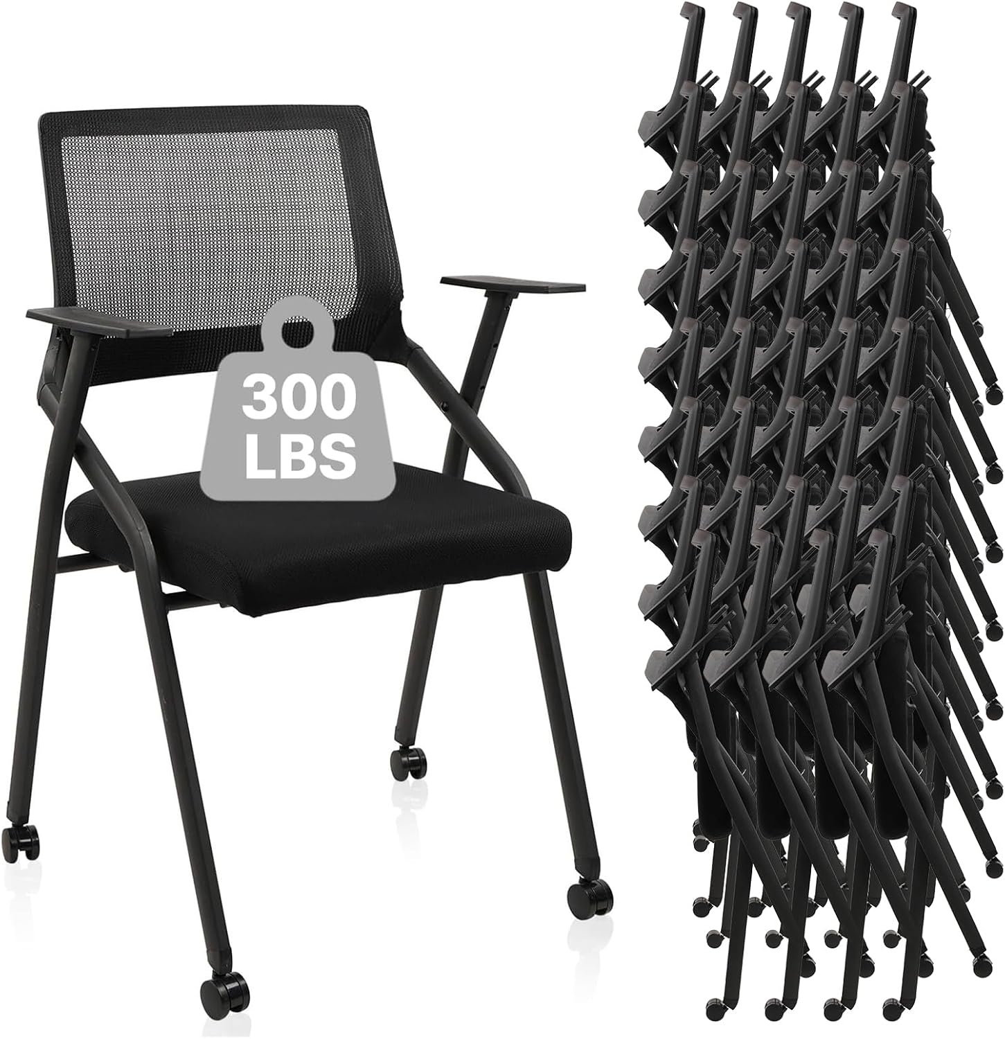 image:imageCLATINA Stackable amp Foldable Chairs with Wheels Reception Guest Chairs with Lumbar Support Ergonomic Mesh Back Folding Chair for Office Schools Training Conference Waiting Room Black 8PACKBlackwith Wheel