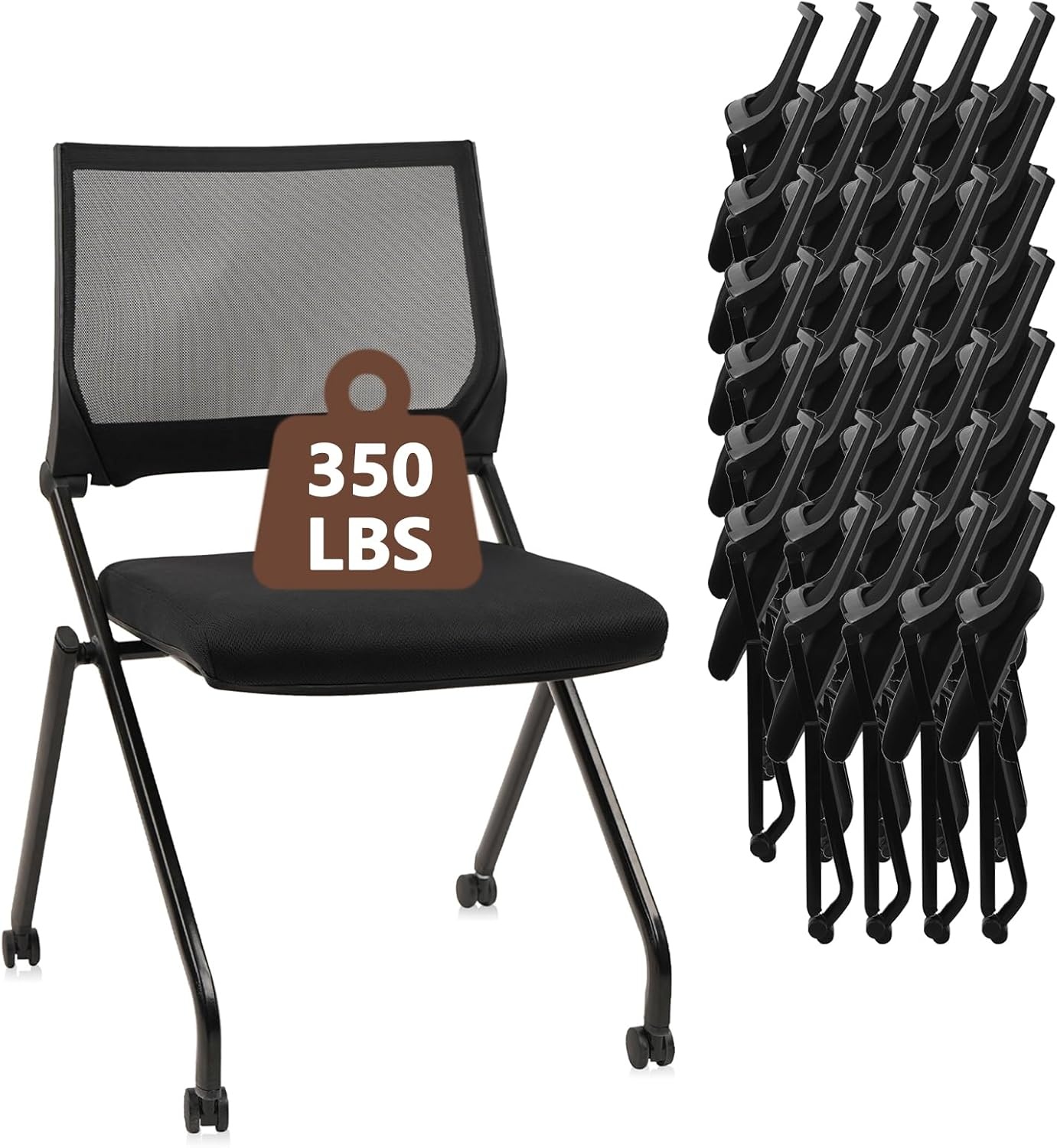 image:imageCLATINA Stackable amp Foldable Chairs with Wheels Reception Guest Chairs with Lumbar Support Ergonomic Mesh Back Folding Chair for Office Schools Training Conference Waiting Room Black 8PACKBlackarmless
