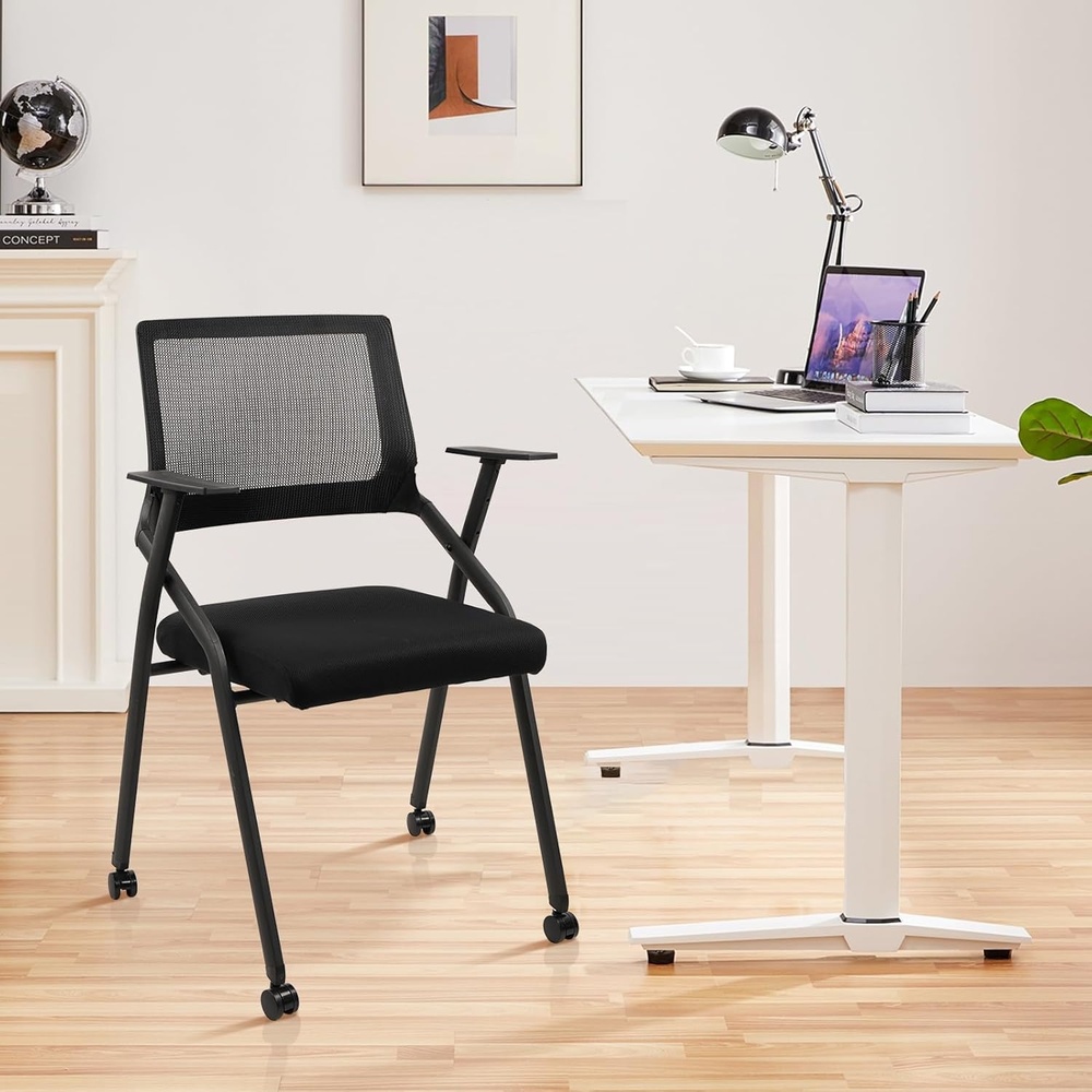 image:imageCLATINA Stackable amp Foldable Chairs with Wheels Reception Guest Chairs with Lumbar Support Ergonomic Mesh Back Folding Chair for Office Schools Training Conference Waiting Room Black 8PACKBlackwith Wheel