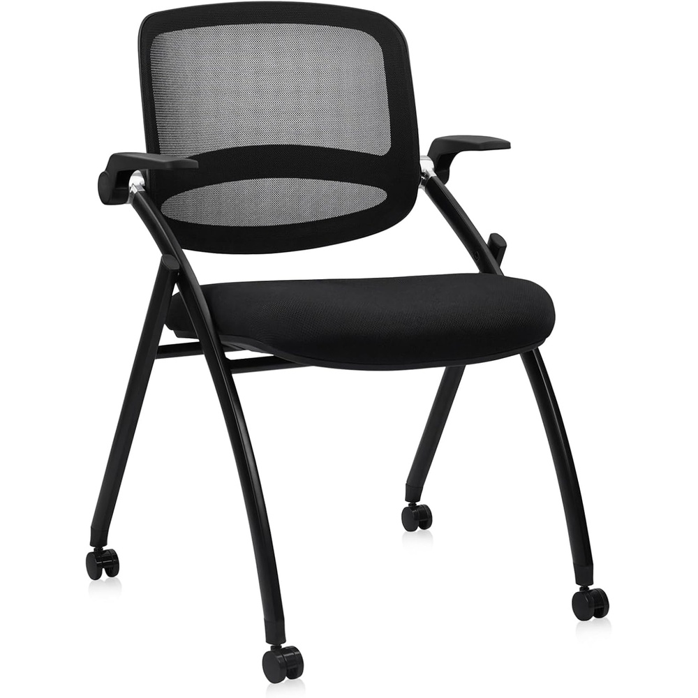 image:imageCLATINA Stackable amp Foldable Chairs with Wheels Reception Guest Chairs with Lumbar Support Ergonomic Mesh Back Folding Chair for Office Schools Training Conference Waiting Room Black 8PACKBlackflip Up Arms
