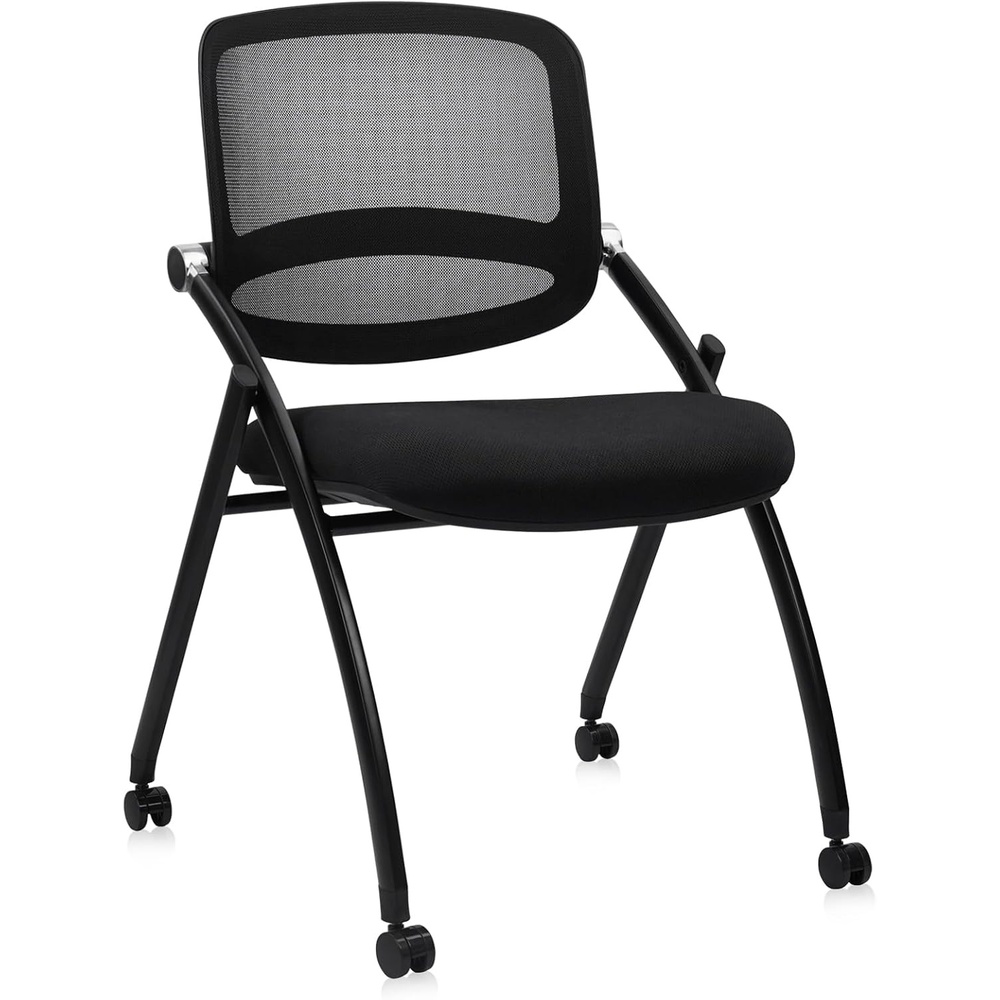 image:imageCLATINA Stackable amp Foldable Chairs with Wheels Reception Guest Chairs with Lumbar Support Ergonomic Mesh Back Folding Chair for Office Schools Training Conference Waiting Room Black 8PACKBlackcurved Backrest