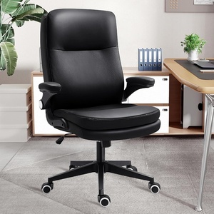 image:imageCLATINA Ergonomic Office Chair with Flipup Arms 350 LBS Black Leather Executive Desk Chairs Adjustable Height Swivel Rocking Rolling Computer Task Chair for Home Working