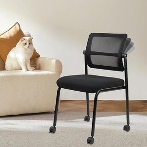 image:imageCLATINA Mesh Stacking Office Desk Chairs with Wheels Portable Stackable Bulk Waiting Room Armless Chair with Adjustable Back amp Fabric Seat for Guest Lobby Side School Church Conference Break BlackCloth Wheels